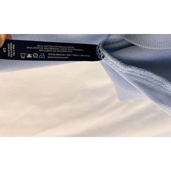 Y2K Tommy Hilfiger Light Blue Henley Shirt Women’s Size Small Lace Trim Logo Tee - Picture 6 of 6